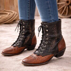 Vintage Laredo Brown Black Leather Western Boots Size 7.5M Cowboy Rodeo Festival